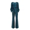 Lita Couture Women's Extended Cuff Jumpsuit In Blue Snake Tones Silk In Blue
