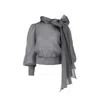 Lita Couture Women's Flawless Grey Bow Blouse In Grey