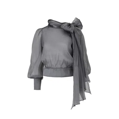 Lita Couture Women's Flawless Grey Bow Blouse