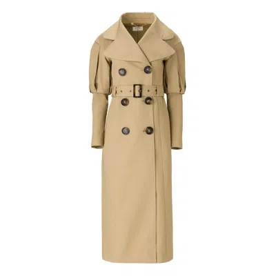 Lita Couture Women's Gold Statement Pleated Shoulders Trench Coat
