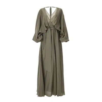 Lita Couture Pure Silk Wrap Dress In Olive In Green