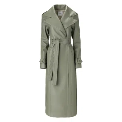 Lita Couture Vegan Leather Trench Coat In Green