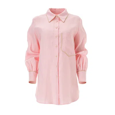 Lita Couture Women's Oversized Linen Shirt In Baby Pink