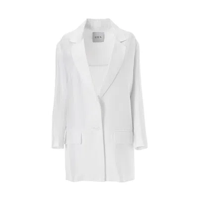 Lita Couture Oversized Suit Blazer In White Linen