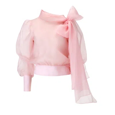 Lita Couture Women's Pink / Purple Flawless Pink Bow Organza Blouse In Pink/purple