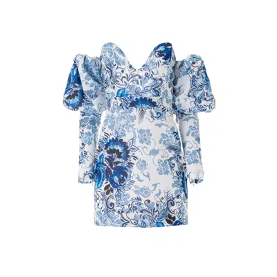 Lita Couture Women's Puff Sleeve Off The Shoulders Floral Dress In Blue