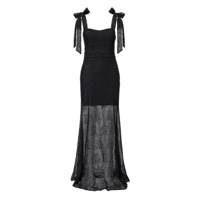 Lita Couture Women's Ribbon-strap Flared Maxi Dress In Black Lace