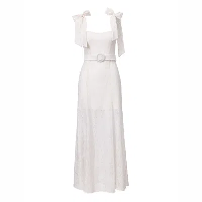 Lita Couture Women's Ribbon-strap Flared Maxi Dress In White Lace