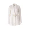 Lita Couture Women's Rosette Appliqué Blazer In White Linen – Limited Edition In White