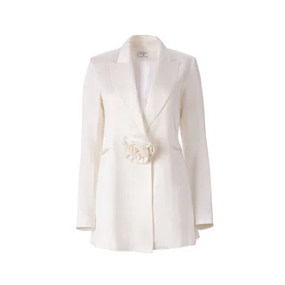 Lita Couture Women's Rosette Appliqué Blazer In White Linen – Limited Edition