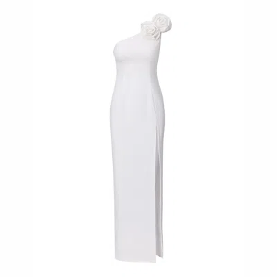 Lita Couture Women's Rosette-appliqué Asymmetric Crepe Dress In White
