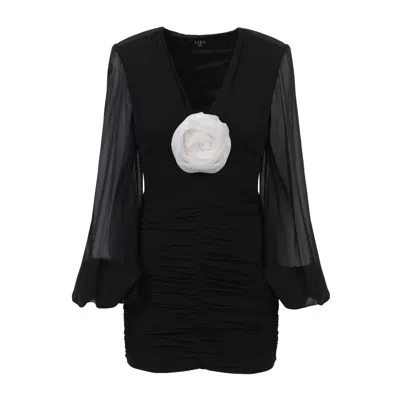 Lita Couture Women's Ruched Floral-appliqué Black Dress