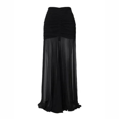 Lita Couture Women's Ruched Maxi Skirt In Black Georgette Silk