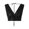 Lita Couture Women's Sequin V-neck Top In Black In Black
