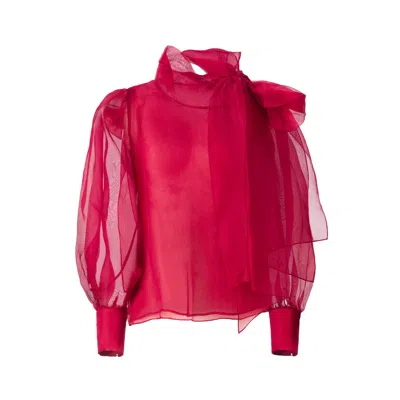 Lita Couture Women's Sheer Red Organza-silk Blouse