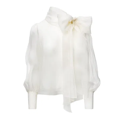 Lita Couture Women's Sheer White Organza-silk Blouse