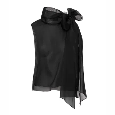 Lita Couture Women's Short-sleeve Sheer Black Bow Blouse