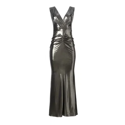 Lita Couture Women's Silver All Eyes On You Metallic Jersey Gown