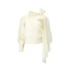 Lita Couture Flawless Beige Bow Blouse In White