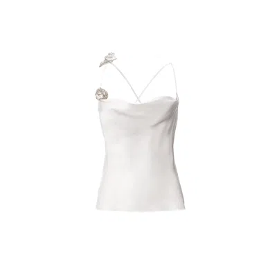 Lita Couture Women's White Rosette Appliqués Silk Top In Ivory