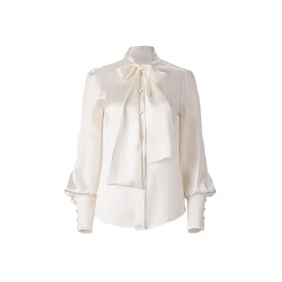 Lita Couture Women's White Silk Pussy-bow Shirt In Ivory