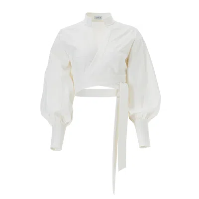 Lita Couture Women's White Wrap Around Crisp Cotton Blouse
