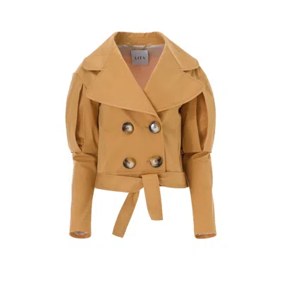 Lita Couture Women's Yellow / Orange Statement Jacket With Oversized Lapels In Orange In Yellow/orange