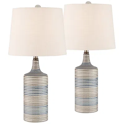 Lite Source Felicia 23" White And Blue Ceramic Table Lamps Set Of 2