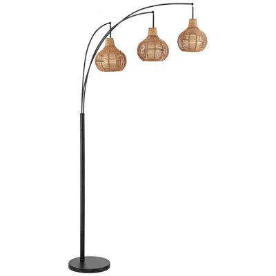 Lite Source Paige 90 1/2" High 3-light Black And Rattan Arc Floor Lamp