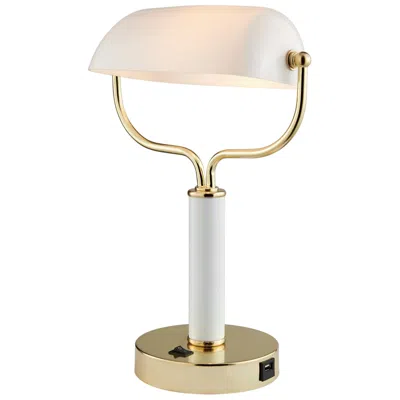 Lite Source Yanni 15" White And Gold Banker Desk Lamp With Usb Port