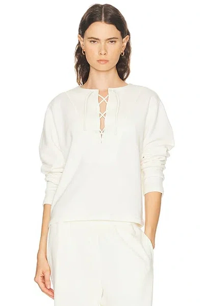 Literary Sport Daphne Lace Up Sweater In White