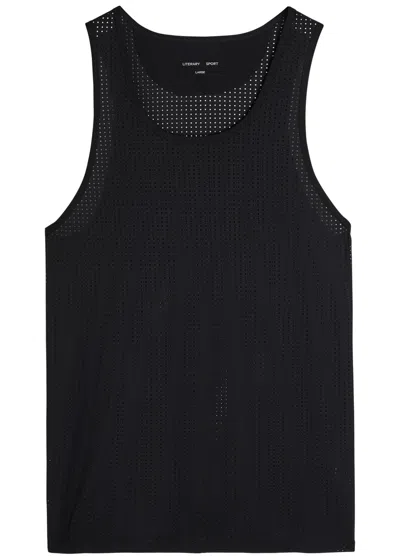 Literary Sport Jude Perforated Stretch-polyamide Run Tank In Black