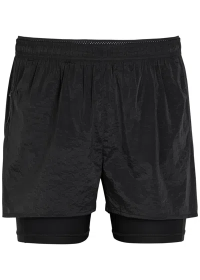 Literary Sport Myles Crinkled Stretch-nylon Run Shorts In Black