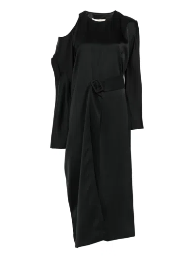 Litkovska Asymmetrical Belted Dress In Black
