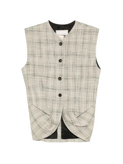 Litkovska Check-pattern Draped Vest In Gray