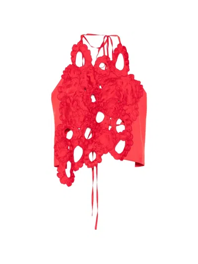 Litkovska Cut-out Floral-lace Top In Red