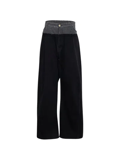 Litkovska Denim Panelled Wide-leg Jeans In Black