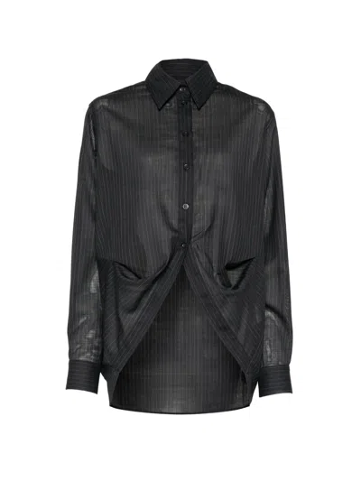 Litkovska Pinstripe Draped-hem Shirt In Black