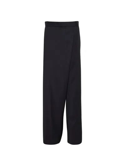 Litkovska Pinstriped Deconstructed Offset-zip Trousers In Black