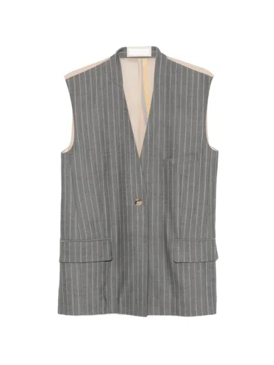 Litkovska Pinstriped Sheer-panel Gilet In Gray
