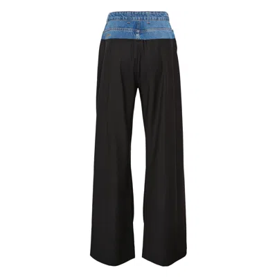 Litkovska Wide-leg Pants With Denim Panel In Black