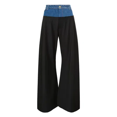 Litkovska Wide-leg Pants With Denim Panel In Black