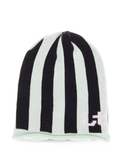 Litt' Striped Knit Cotton Beanie In Black