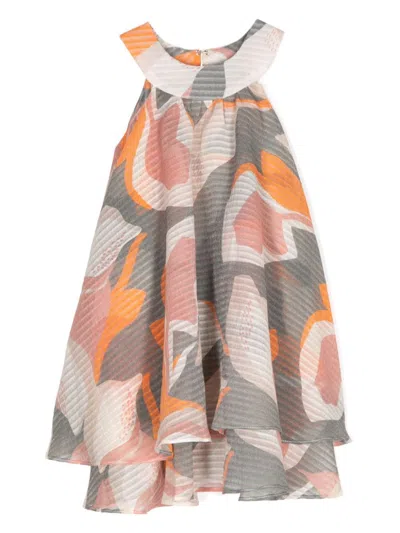 Little Bambah Kids' Graphic-print Round-neck Dress In Grey