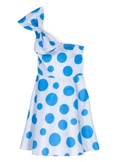 Little Bambah Kids' Polka-dot-print Bow Dress In Blue
