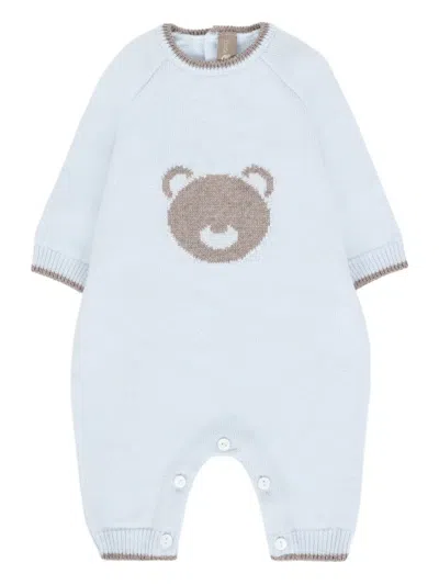 Little Bear Babies' Bear-detail Knitted Romper In Blue