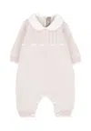Little Bear Beige Jumpsuit For Babykids With Ivory Ribbon In White