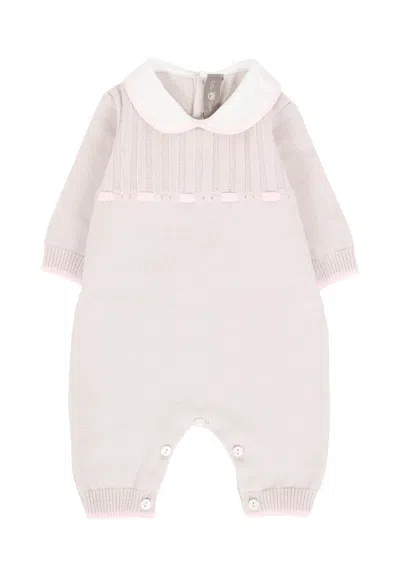 Little Bear Beige Jumpsuit For Babykids With Ivory Ribbon In Neutral