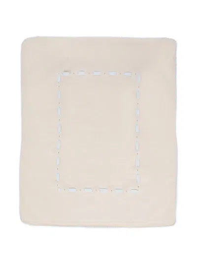 Little Bear Border-stitched Wool Blanket In Neutral