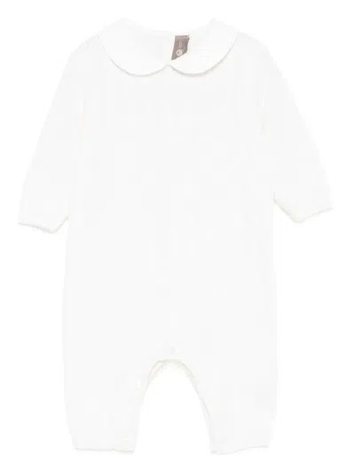 Little Bear Babies' Cable-knit Peter Pan-collar Romper In White